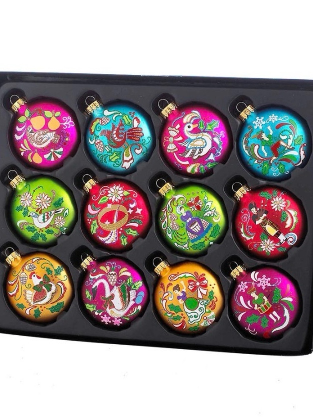 Kurt Adler 65MM Glass 12 Days Of Christmas Glass Ball Ornaments, 12-Piece Box - Picture 2 of 6